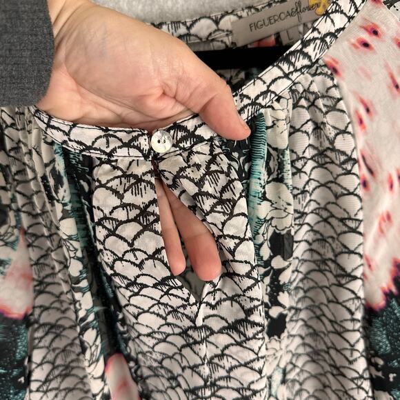 Figueroa & Flower Anthropologie Blouse Size L Mixed Print Sheer Artsy Boho Top - Picture 9 of 15